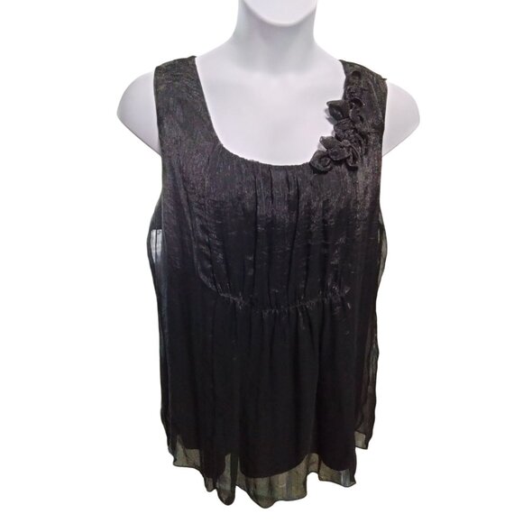 Perseption Women Black Sleeveless Floral Applique Top 2X - Picture 2 of 7